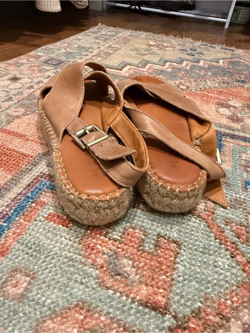 Alohas Women's Brown Leather Cross-Strap Espadrille Sandals - Picture 3 of 4